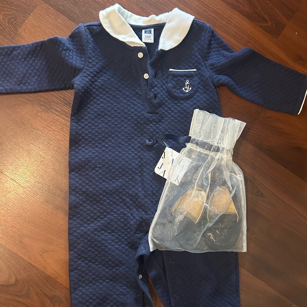 Nautical Sailor Navy Blue Quilted Kids One Piece by Janie and Jack with Loafers
